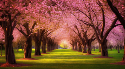 Stunning landscape of the cherry blossom, Generative AI