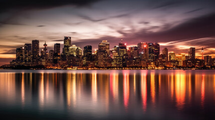 Fototapeta na wymiar Stunning landscape of the cityscape at dusk, Generative AI