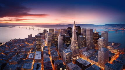 Stunning landscape of the cityscape at dusk, Generative AI