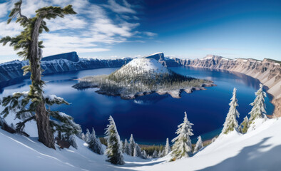 Stunning landscape of the crater lake, Generative AI
