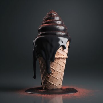 3d render illustration of black ice cream with syrups
