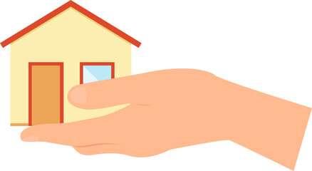 Fototapeta na wymiar Hand holding little house. Transparent background. Flat vector illustration.