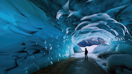 Stunning landscape of the ice cave, Generative AI