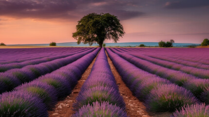 Stunning landscape of the lavender fields, Generative AI