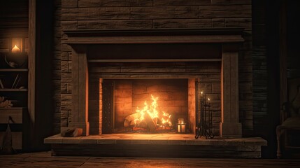 Warmly fireplace to the cozy home where you want to go on a cold winter day. Generative AI Technology 