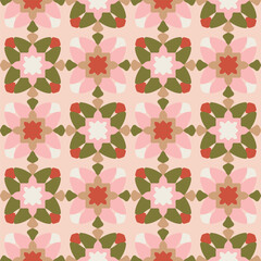 Abstract Floral Geometric Ethnic Shapes Seamless Vector Pattern Quilt Style Lines Trendy Fashion Colors Decorative Design