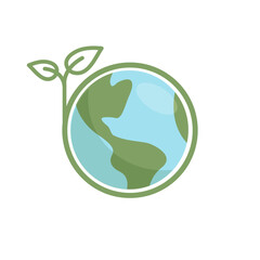 Planet earth icon with leaf protecting it. Save the world, eco-friendly symbol. Protect the environment.