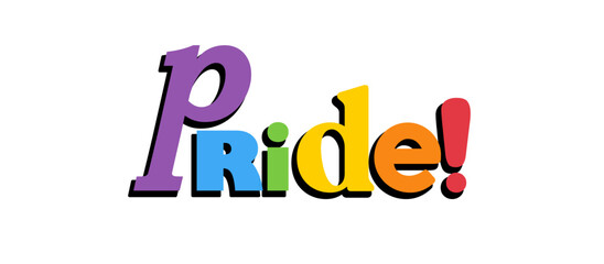 PRIDE Rainbow Lettering in collage Style. Different types, diversity representation. Vector banner.
