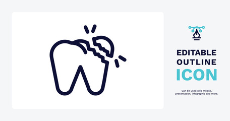broken tooth icon. Thin line broken tooth icon from dental health collection. Editable broken tooth symbol can be used web and mobile