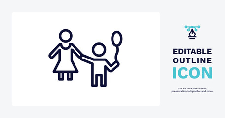 babysitter and child icon. Thin line babysitter and child icon from people and relation collection. Outline vector. Editable babysitter and child symbol can be used web and mobile