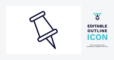 school push pin icon. Thin line school push pin icon from tools and utensils collection. Outline vector. Editable school push pin symbol can be used web and mobile