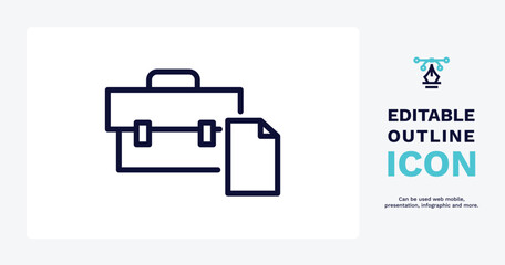 briefcase and document icon. Thin line briefcase and document icon from tools and utensils collection. Outline vector. Editable briefcase and document symbol can be used web and mobile