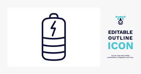 charged battery icon. Thin line charged battery icon from tools and utensils collection. Outline vector. Editable charged battery symbol can be used web and mobile