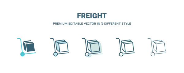freight icon in 5 different style. Outline, filled, two color, thin freight icon isolated on white background. Editable vector can be used web and mobile