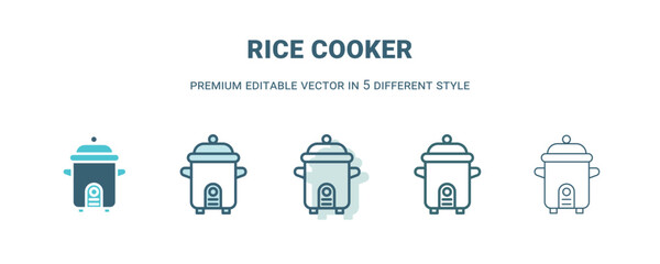 rice cooker icon in 5 different style. Outline, filled, two color, thin rice cooker icon isolated on white background. Editable vector can be used web and mobile
