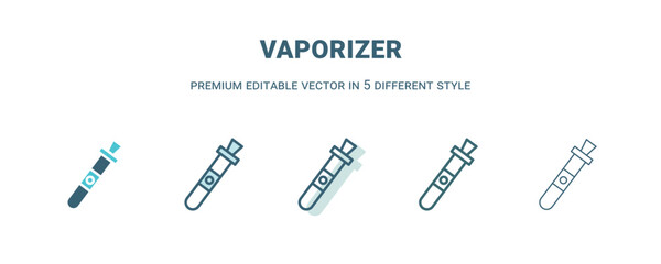 vaporizer icon in 5 different style. Outline, filled, two color, thin vaporizer icon isolated on white background. Editable vector can be used web and mobile