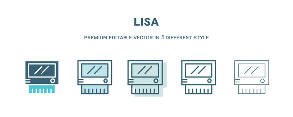 lisa icon in 5 different style. Outline, filled, two color, thin lisa icon isolated on white background. Editable vector can be used web and mobile