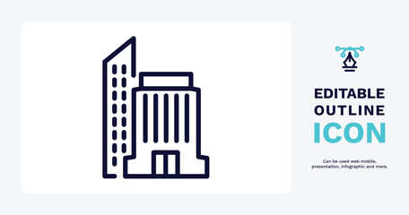 office building icon. Thin line office building icon from real estate industry collection. Outline vector isolated on white background. Editable office building symbol can be used web and mobile