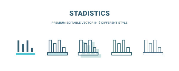 stadistics icon in 5 different style. Outline, filled, two color, thin stadistics icon isolated on white background. Editable vector can be used web and mobile