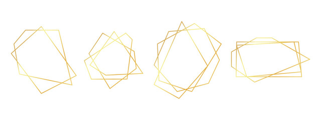 Gold wedding geometric frames. Luxury polygonal borders. Png on transparent background, vector 