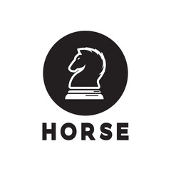 Chess strategy game logo with horse, king, pawn, minister and rook. Logo for chess tournament, chess team, chess championship, chess game application.