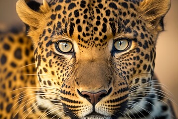 Naklejka na ściany i meble Close-Up Portrait of a Leopard. AI