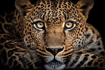 Naklejka na ściany i meble Close-Up Portrait of a Leopard. AI