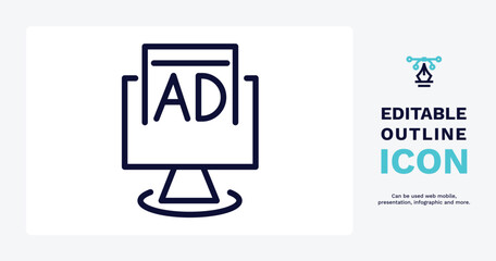 ad icon. Thin line ad icon from social media marketing collection. Outline vector isolated on white background. Editable ad symbol can be used web and mobile