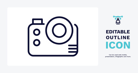 big photo camera icon. Thin line big photo camera icon from social media marketing collection. Outline vector isolated on white background. Editable big photo camera symbol can be used web and mobile