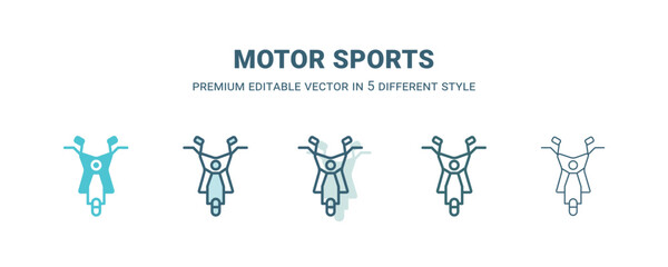 motor sports icon in 5 different style. Outline, filled, two color, thin motor sports icon isolated on white background. Editable vector can be used web and mobile