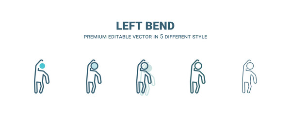 left bend icon in 5 different style. Outline, filled, two color, thin left bend icon isolated on white background. Editable vector can be used web and mobile