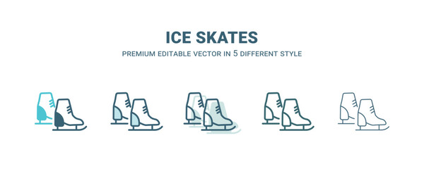 ice skates icon in 5 different style. Outline, filled, two color, thin ice skates icon isolated on white background. Editable vector can be used web and mobile