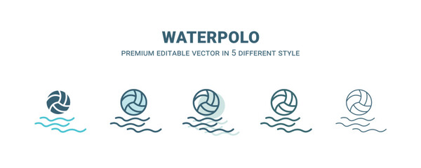waterpolo icon in 5 different style. Outline, filled, two color, thin waterpolo icon isolated on white background. Editable vector can be used web and mobile