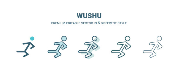 wushu icon in 5 different style. Outline, filled, two color, thin wushu icon isolated on white background. Editable vector can be used web and mobile