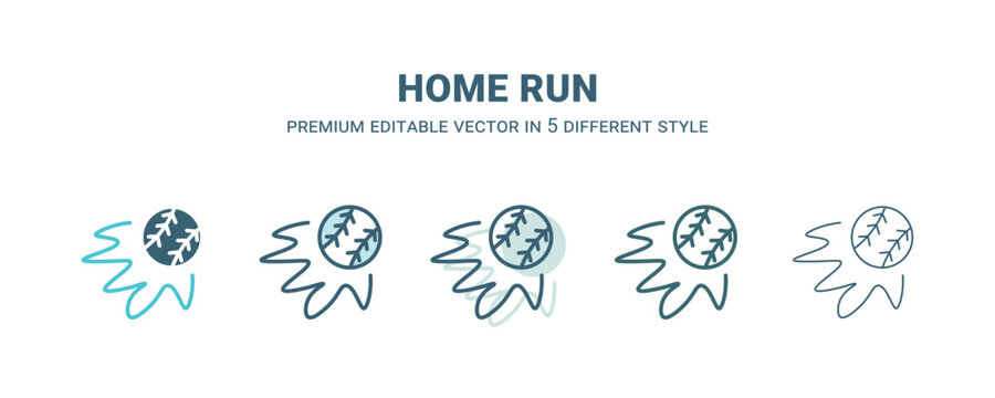 home run icon in 5 different style. Outline, filled, two color, thin home run icon isolated on white background. Editable vector can be used web and mobile