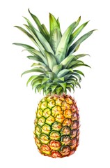 Fototapeta premium Watercolor illustration of a pineapple isolated on white background. Generative AI.