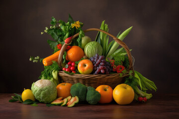 Fototapeta na wymiar Basket of fruits and vegetables created with AI