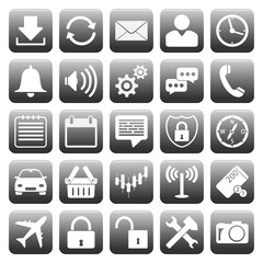 Vectors of 25 simple flat icons in black.