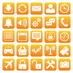 Vectors of 25 simple flat icons in orange.