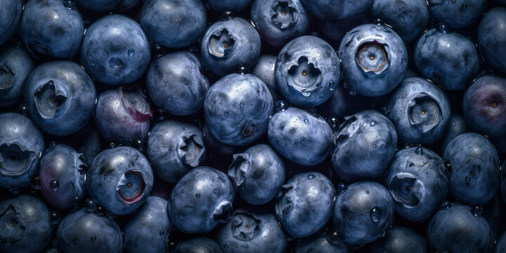 Blueberry on a counter in the supermarket. Banner created with ai generative tools