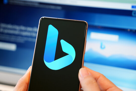 PENANG, MALAYSIA - 13 APR 2023: Microsoft Bing logo on screen smartphone, new AI-powered copilot for the web. Microsoft Bing is a search engine developed by the international corporation Microsoft.