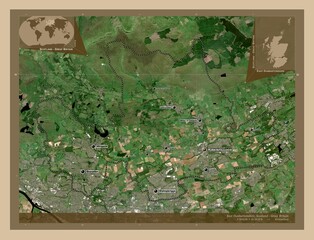 East Dunbartonshire, Scotland - Great Britain. Low-res satellite. Labelled points of cities