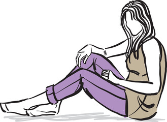 pretty lady girl woman sitting down arelaxing concept model vector illustration