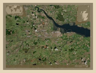 Falkirk, Scotland - Great Britain. High-res satellite. Labelled points of cities