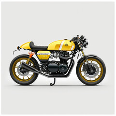 Motocicleta deportiva clasica, diseño 3D, tecnologia y lujo, concepto artistico sobre fondo blanco, recurso grafico, ilustracion de alta calidad, IA generativa