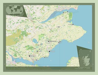 Fife, Scotland - Great Britain. OSM. Labelled points of cities
