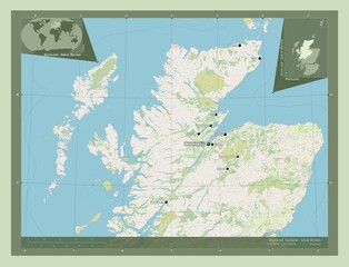 Highland, Scotland - Great Britain. OSM. Labelled points of cities