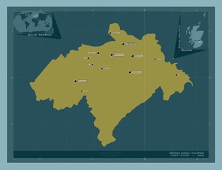 Obraz premium Midlothian, Scotland - Great Britain. Solid. Labelled points of cities