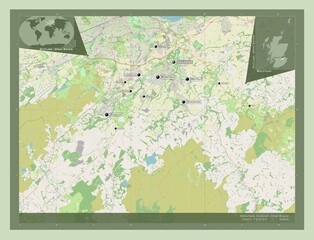Midlothian, Scotland - Great Britain. OSM. Labelled points of cities
