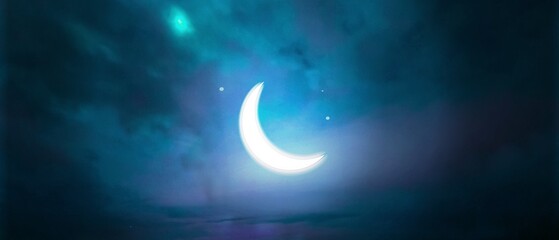 Obraz na płótnie Canvas Crescent light moon in the midnight sky.